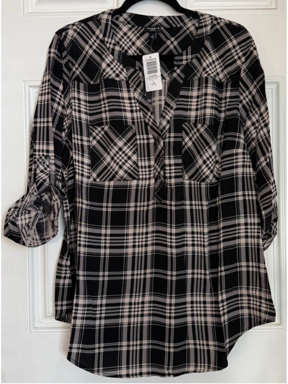 Women's Torrid Harper Plaid Challis 3/4 Sleeve Top 1X - Picture 2 of 8